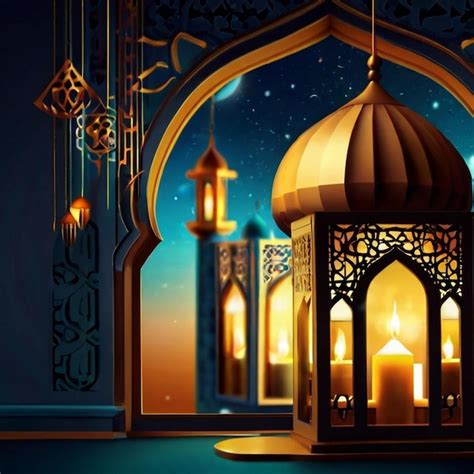 Premium Photo Eid Ul Fitr D Lantern And Mosque Window Islamic