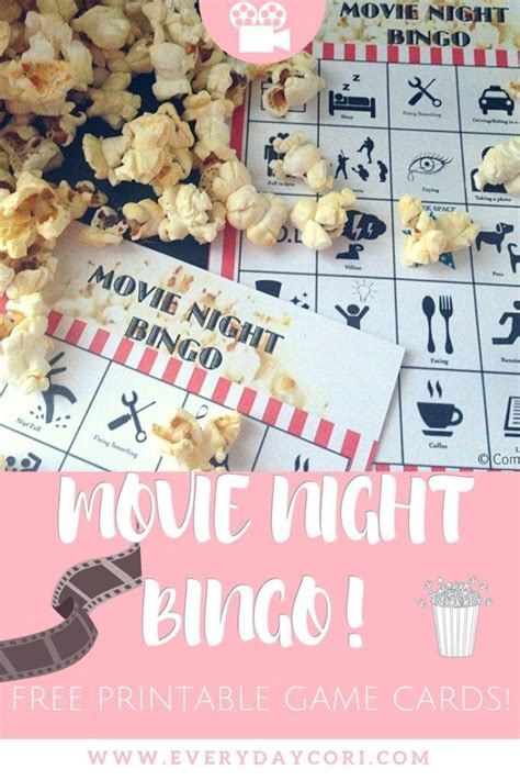 Movie Night Printable Game Cards With Popcorn On Top And The Words Free