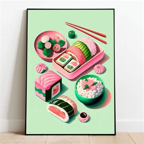 Sushi Aesthetic Food Pop Art Digital Art Print Ai Generated Downloadable Home Decor