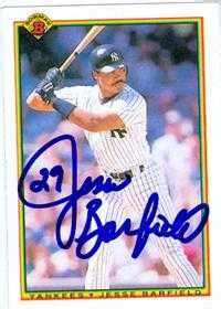 Jesse Barfield Autographed Baseball Card New York Yankees Bowman