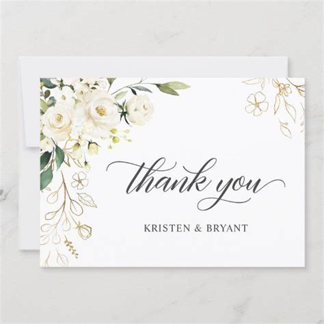 Greenery White Rose Gold Floral Wedding Thank You Card Zazzle