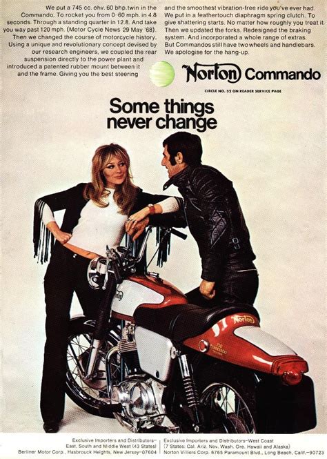 A Man And Woman Are Standing Next To A Motorbike In An Advertisement