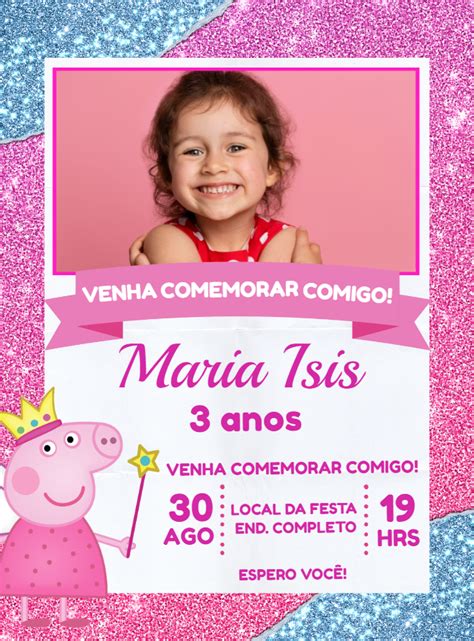 Convite aniversário peppa pig foto Edite grátis nosso editor