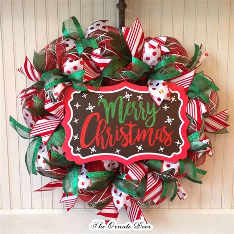 Red And Green Christmas Wreath Deco Mesh Christmas Wreath Etsy Deco