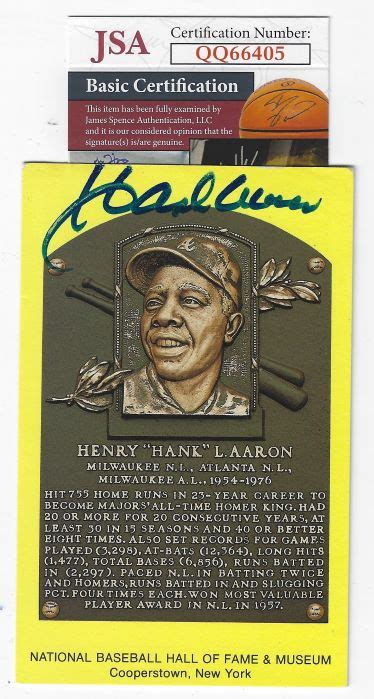 Autographed HANK AARON Hall of Fame Gold Plaque JSA - Main Line Autographs