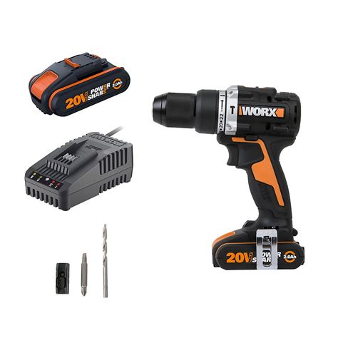 Worx WX352 20v Cordless Brushless Combi Drill With X2 2 0Ah Batteries