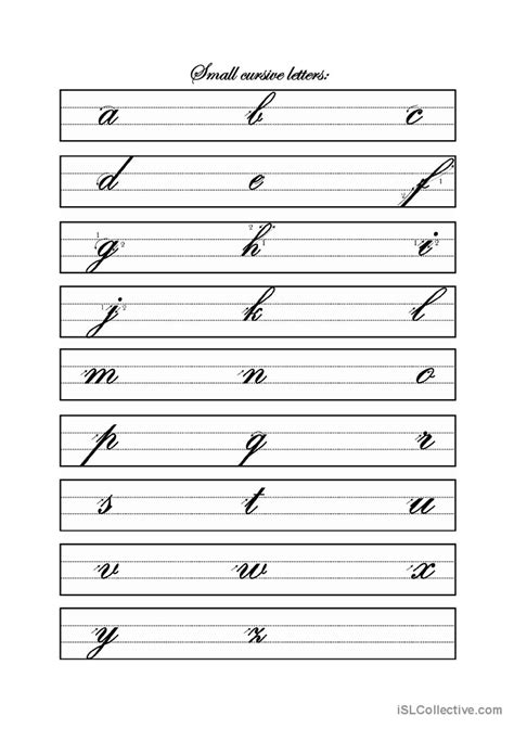 Small Cursive Letters: English ESL worksheets pdf & doc