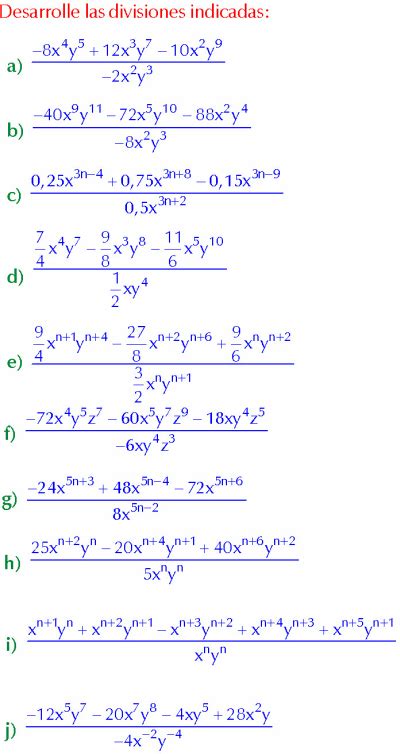 Divisi N De Polinomios Entre Monomios Ejercicios Resueltos