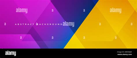 Purple And Yellow Modern Abstract Wide Banner With Geometric Shapes