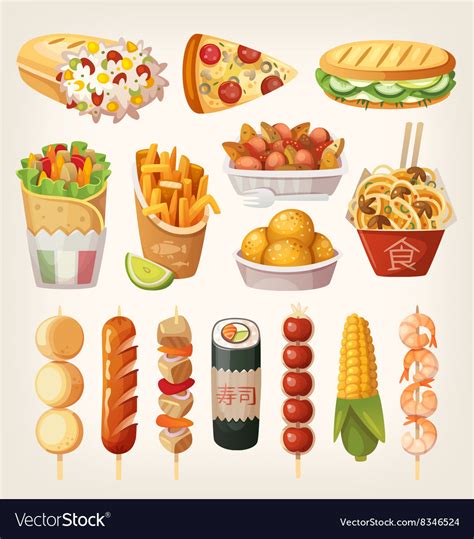 Street food from different countries Royalty Free Vector