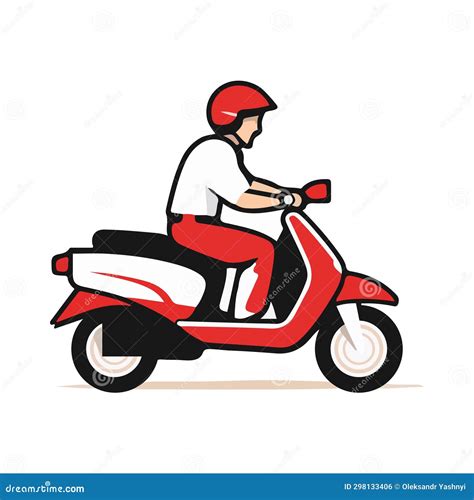 Delivery Man Riding A Red Scooter Isolated On White Background Food