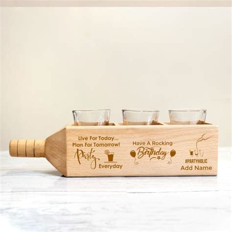 Buy/Send Shot Glasses with Personalized Wooden Bottle Shaped Holder for ...