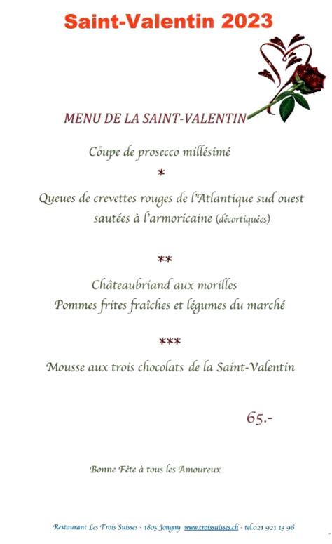 Le Menu De La Saint Valentin Au Restaurant Des Trois Suisses Chez