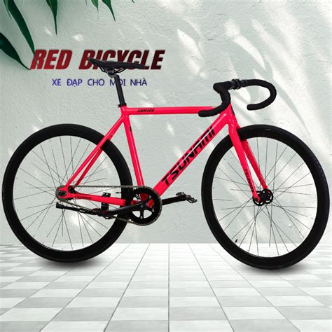 Xe Đạp Fixed Gear Tsunami SNM100 Màu Hồng Neol Xe Đạp Tay Cong Nhẹ