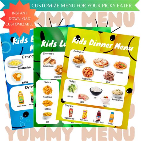 Kids Food Menu, Custom Menu for Kids, Picky Eater Menu, Breakfast Menu ...