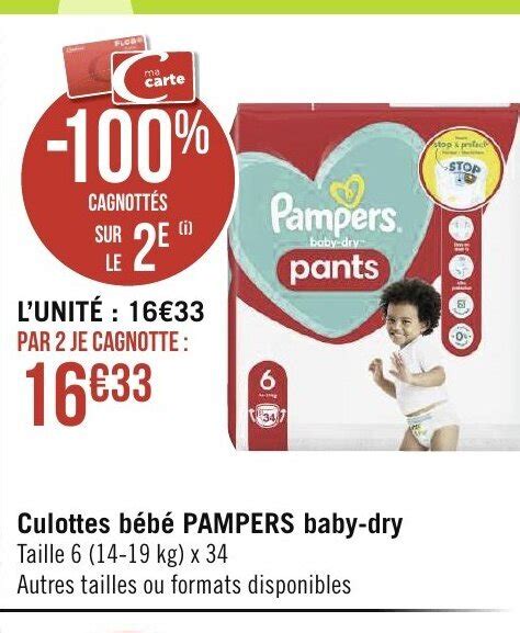 Promo Culottes Bébé Pampers Baby Dry chez Géant