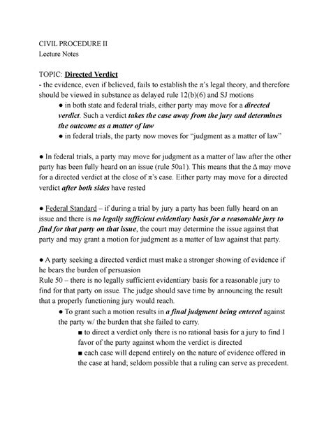 Lecture on Directed Verdict - CIVIL PROCEDURE II Lecture Notes TOPIC ...