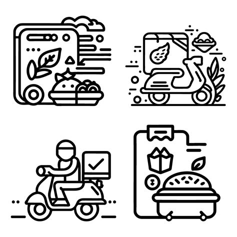 Food Delivery Icon Set Line Art Black And White Food Delivery Service