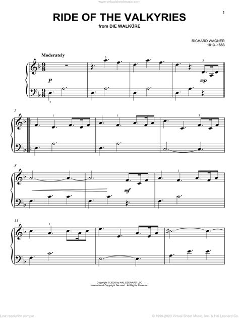 Ride Of The Valkyries Beginner Sheet Music For Piano Solo