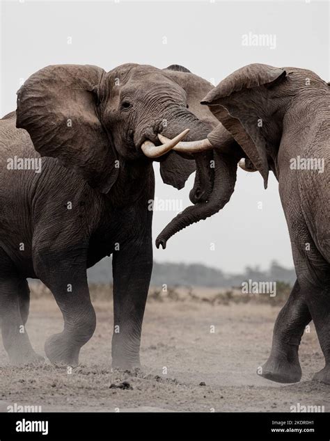 The Elephants Clash Tusks Kenya These Incredible Images Show Two Elephants Locked Together In