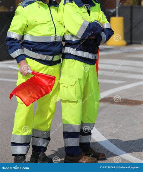 Two Men of the Italian Civil Protection with Uniform and the Red Stock Image - Image of defense ...