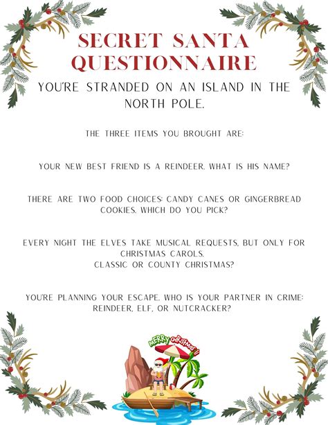 Secret Santa Fun Questionnaire Etsy