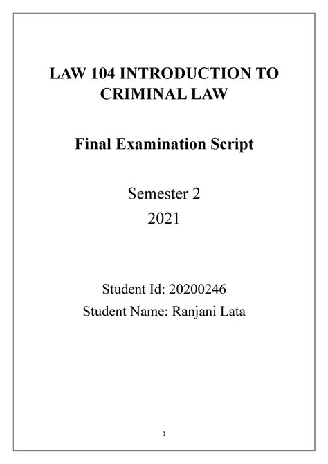 103 Final Exam Samples Law 104 Introduction To Criminal Law Final