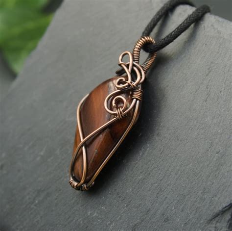 Copper Wire Wrapped Tiger S Eye Pendant Folksy