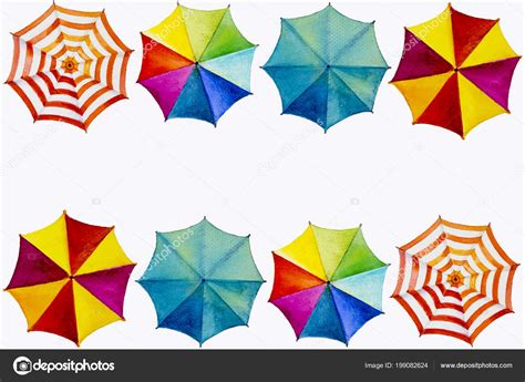 Multi Colored Umbrella Watercolor Painting Top View Colorful Summer