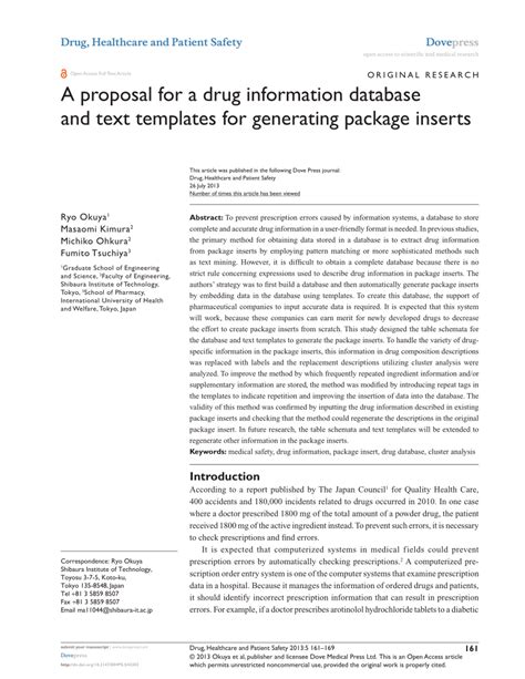 Pdf A Proposal For A Drug Information Database And Text Templates For