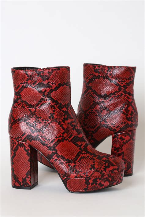 Cute Snake Booties Platform Booties Red Snake Boots Lulus