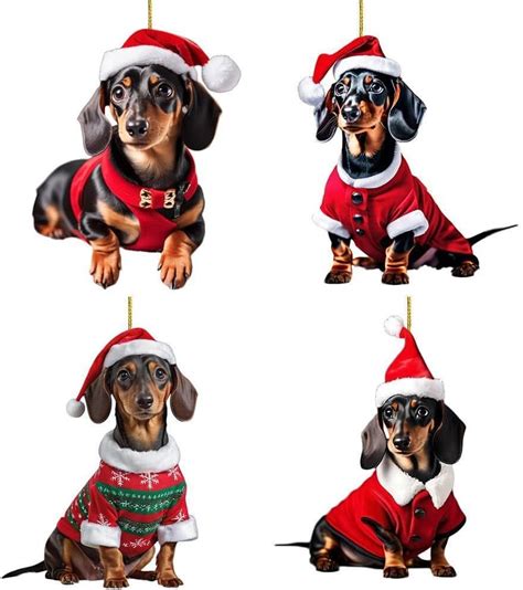 4pcs Dachshund Christmas Ornament 2023 Funny Dog