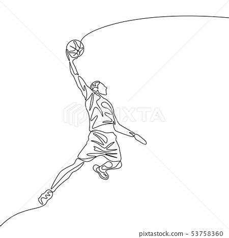 Continuous One Line Drawing Basketball Player Stock Illustration