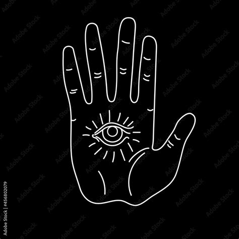 A hand with an all-seeing eye in the palm of your hand. Occult vector ...