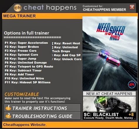 Cheats to Hapiness ! ;D: Need for Speed Rivals - Cheat Happens full trainer