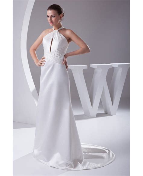 Custom Long Halter Beaded A Line Wedding Dress In Satin Op4137 161 7