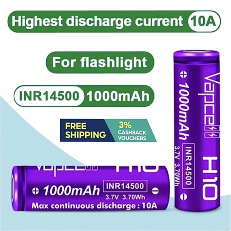 Vapcell 14500 H10 1000mAh 10A 3 7V Li Ion Rechargeable Battery Shopee