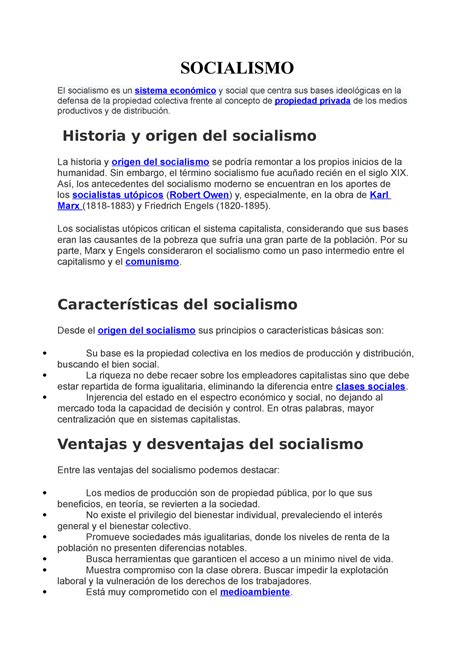 Socialismo Tarea De Refuerzo En Clases Socialismo El Socialismo Es Un Sistema Económico Y