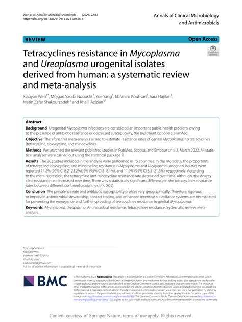 Pdf Tetracyclines Resistance In Mycoplasma And Ureaplasma Urogenital