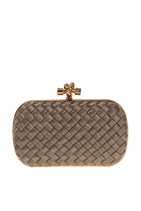 Bottega Veneta Leather Knot Clutch In Gold Metallic Lyst