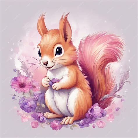 Premium Photo Fantasy Flowers Splash With Cute Squirrel T Shirt Design Art