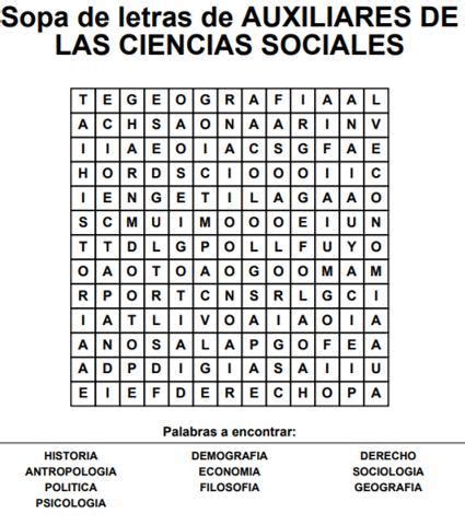 Elaborar Una Sopa De Letras De Palabras Con Las Ciencias Auxiliares