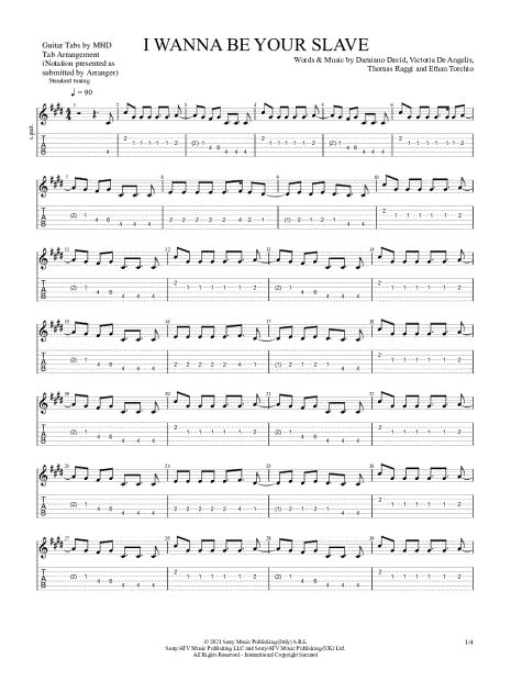 Guitar Tabs By Mhd I Wanna Be Your Slave Guitar Tab In C Minor Download And Print Sku