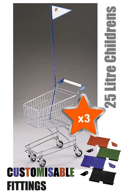 3 X 25 Litre Childrens Supermarket Shopping Trolley With Flag