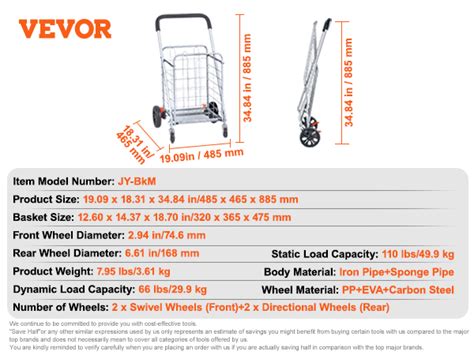 Vevor Chariot De Courses Pliable Capacit De Charge Maximale Kg