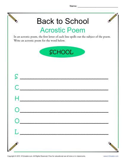 Free acrostic poem worksheet, Download Free acrostic poem worksheet png ...