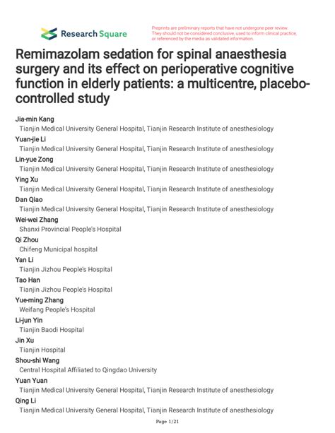 PDF Remimazolam Sedation For Spinal Anaesthesia Surgery And Its