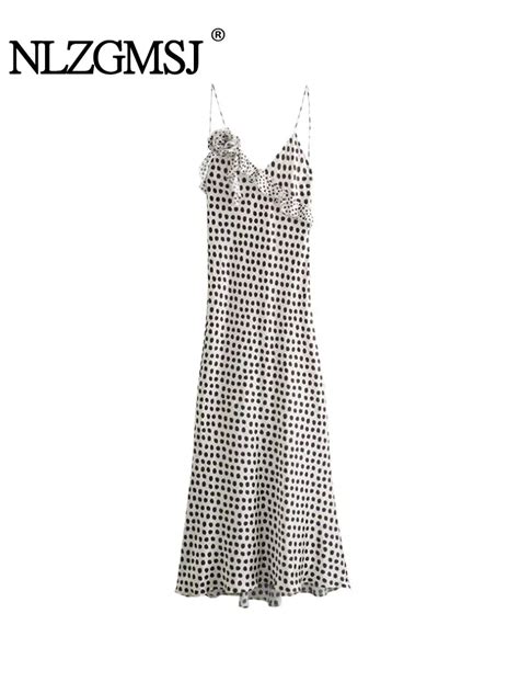 Traf Polka Dot Ruffle Dress Woman Flower Slip Maxi Dresses For