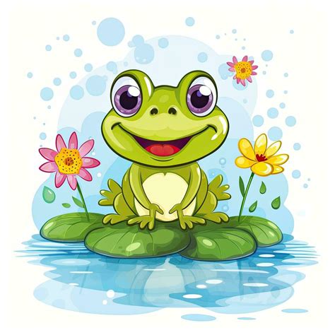 Cute Frog Sitting On Lily Pads In The Water Cute Little Happy Frog Clipart On Top Of Water