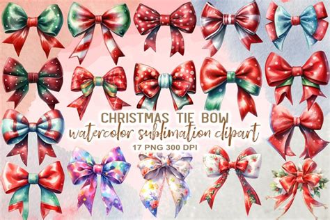 Christmas Tie Bow Watercolor Sulimation Clipart